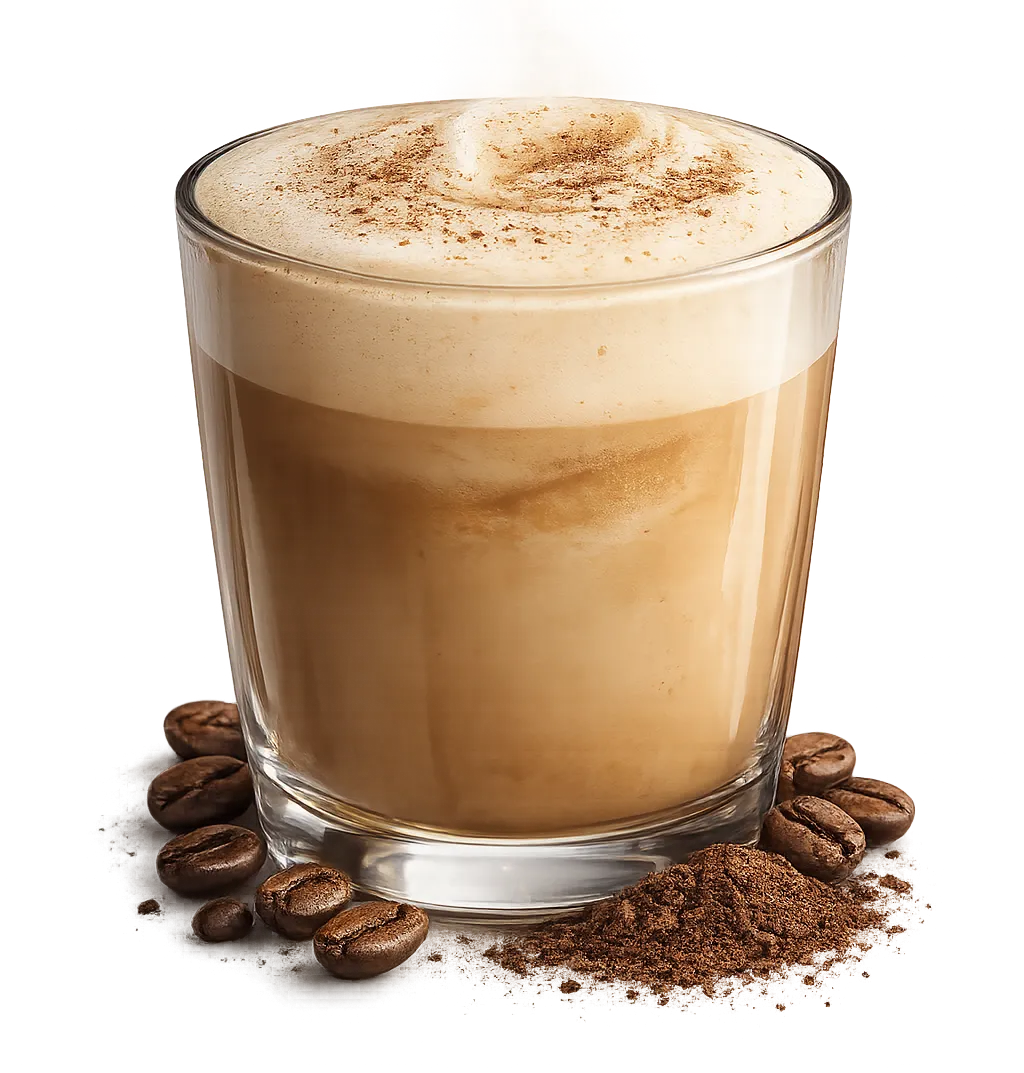 Creamy fat-burning cappuccino drink with coffee beans
