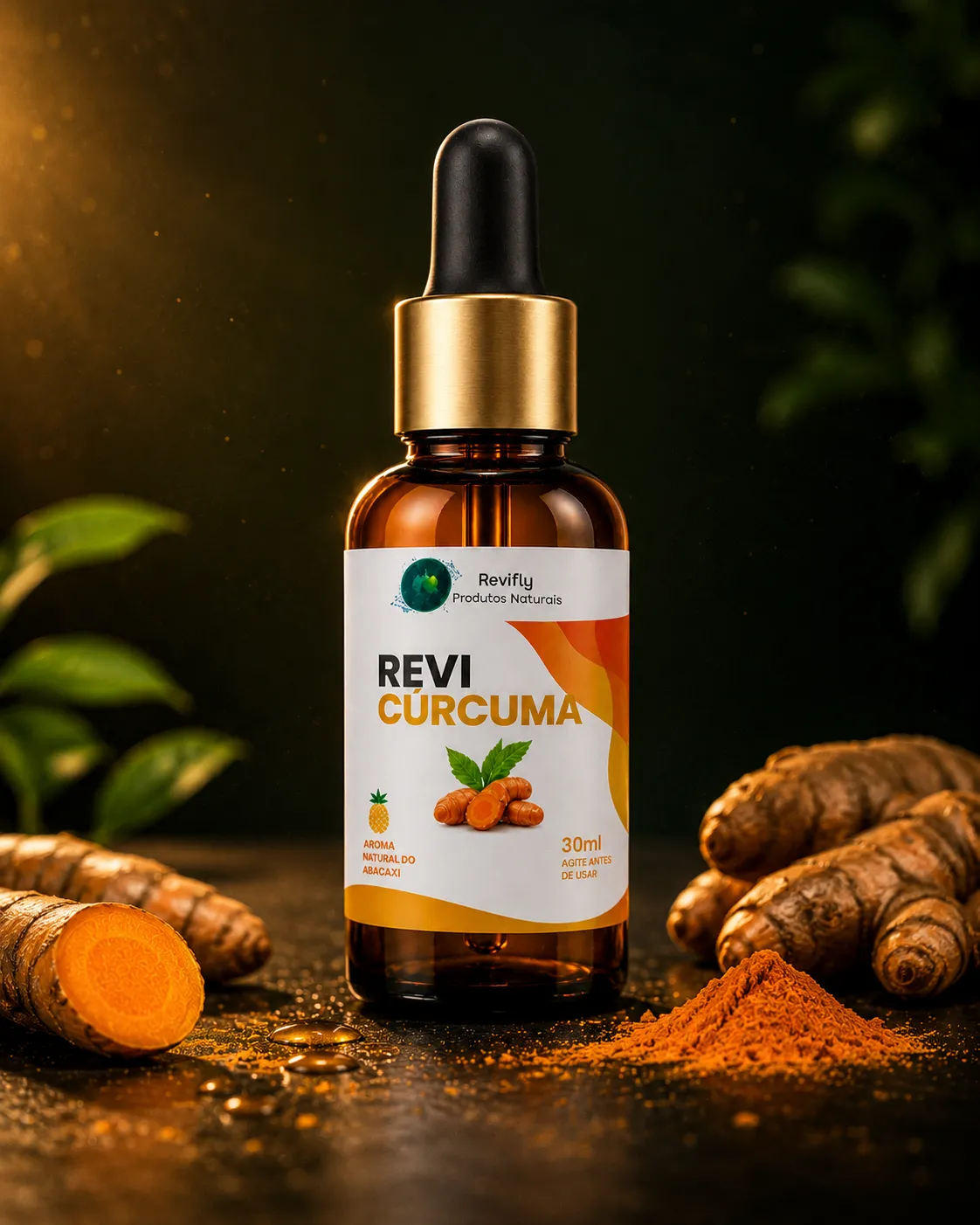 Frasco Revi Cúrcuma Gotas com raízes naturais de cúrcuma